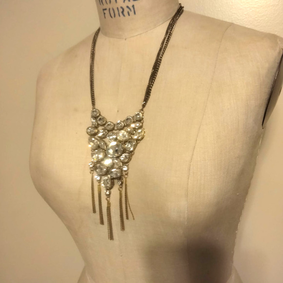 Iris Apfel & Bajalia Clear Rhinestone Gold Toned Statement Necklace - Picture 8 of 15